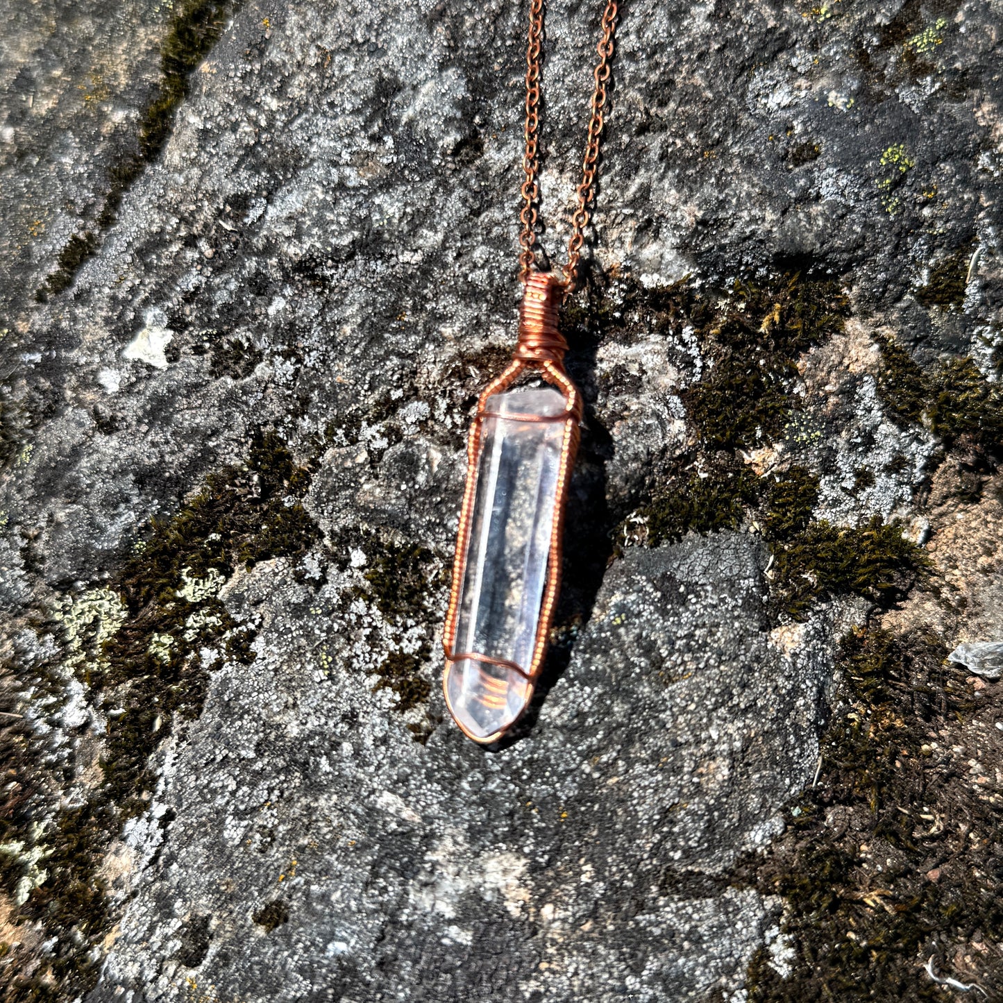 Lemurian Quartz Crystal Copper Pendant