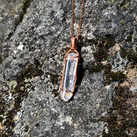 Lemurian Quartz Crystal Copper Pendant