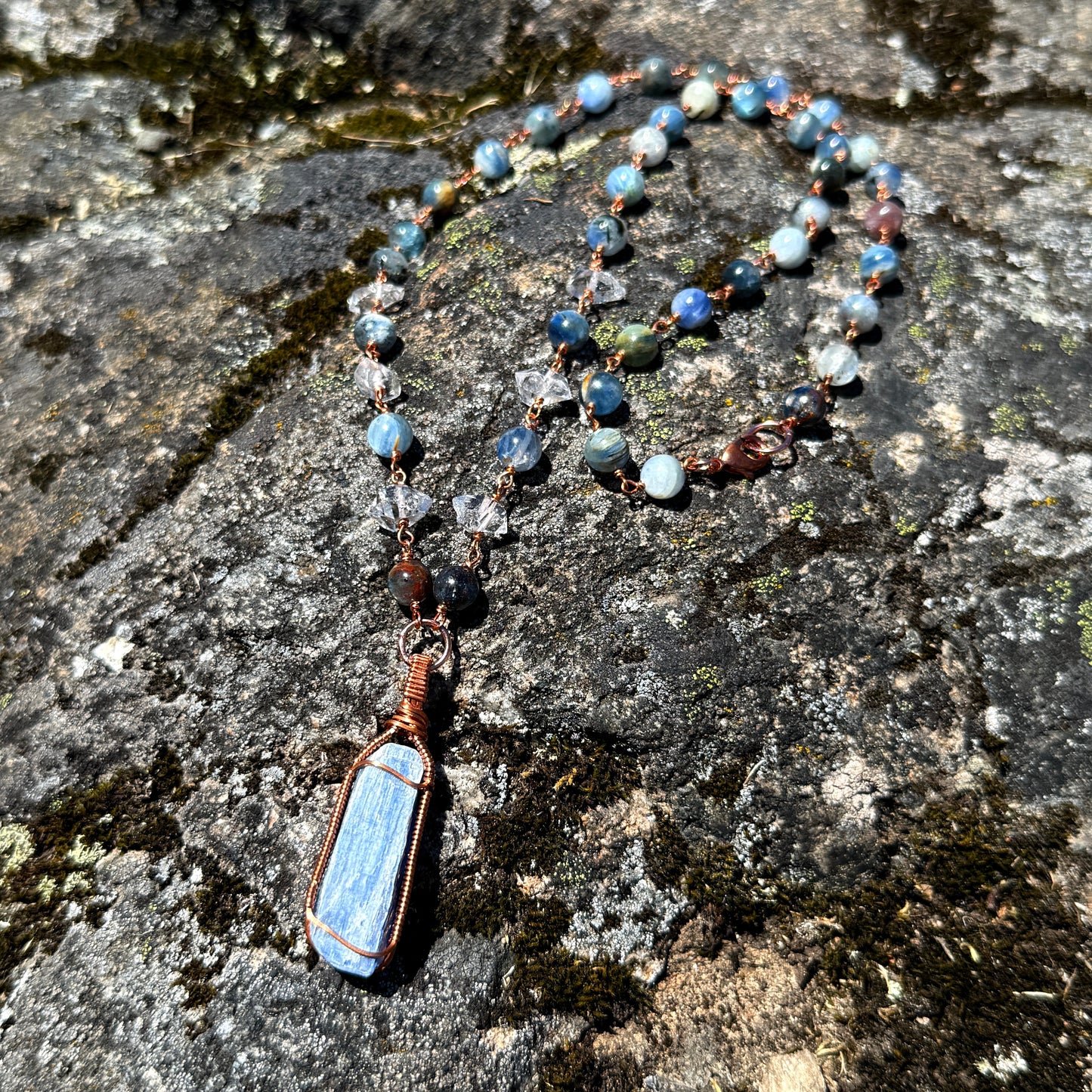 Psychic Intuition Talisman: Blue Kyanite, Iolite and Quartz Crystal Copper Necklace