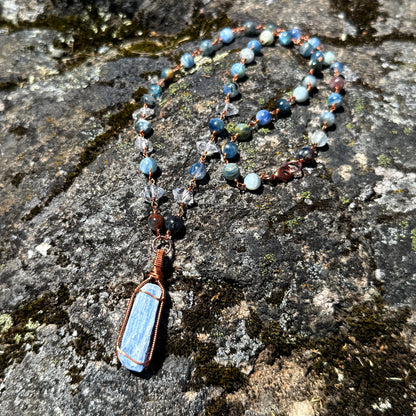 Psychic Intuition Talisman: Blue Kyanite, Iolite and Quartz Crystal Copper Necklace