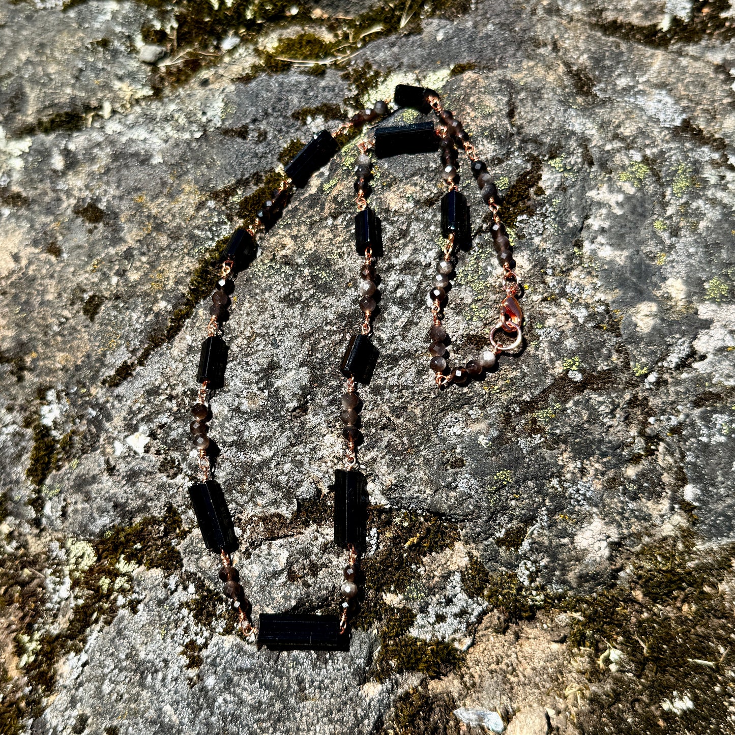Protection Amulet: Black Tourmaline and Obsidian Copper Necklace