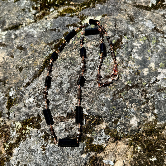 Protection Amulet: Black Tourmaline and Obsidian Copper Necklace
