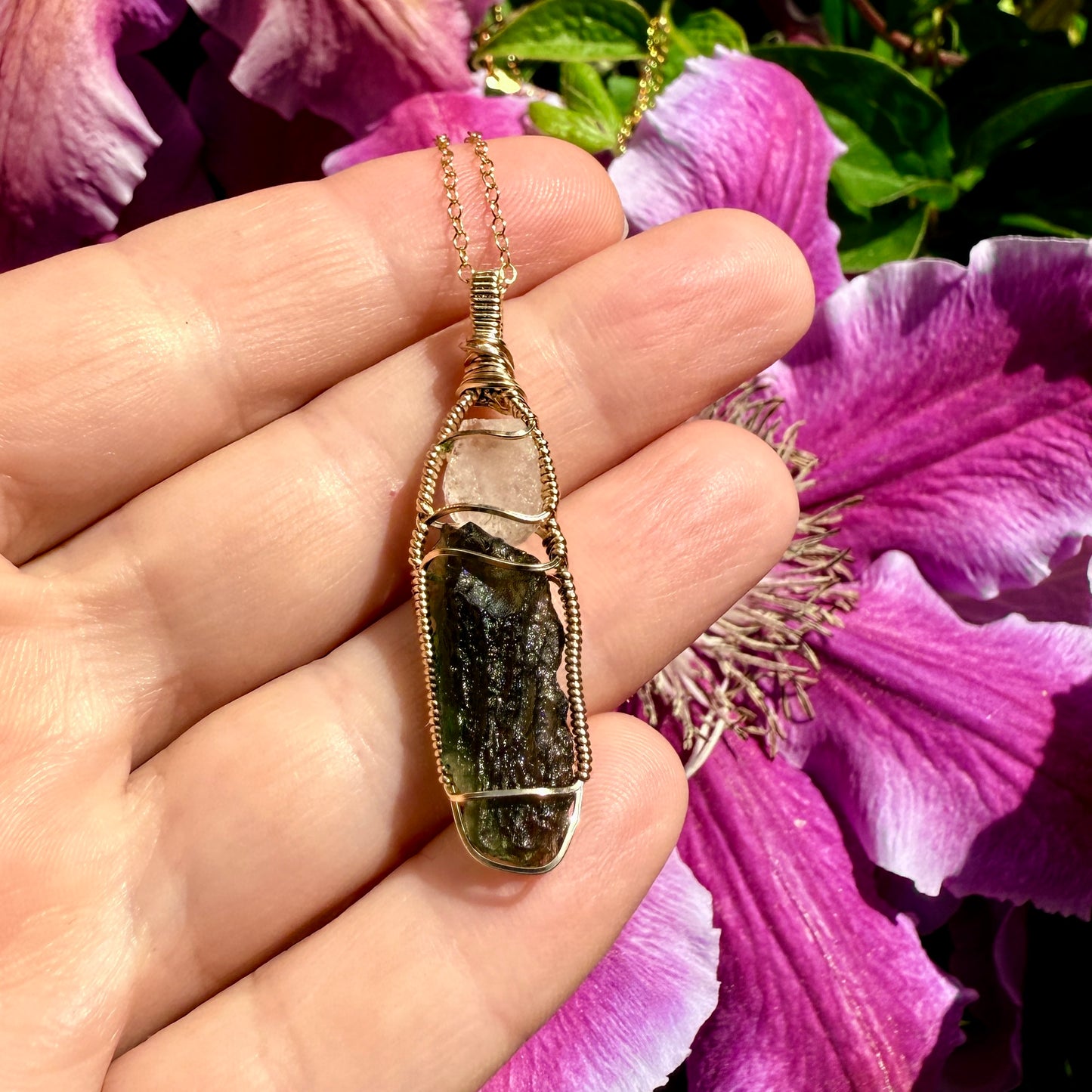 Phenakite and Moldavite Pendant