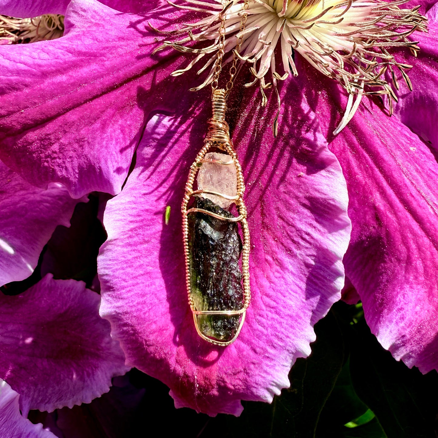Phenakite and Moldavite Pendant