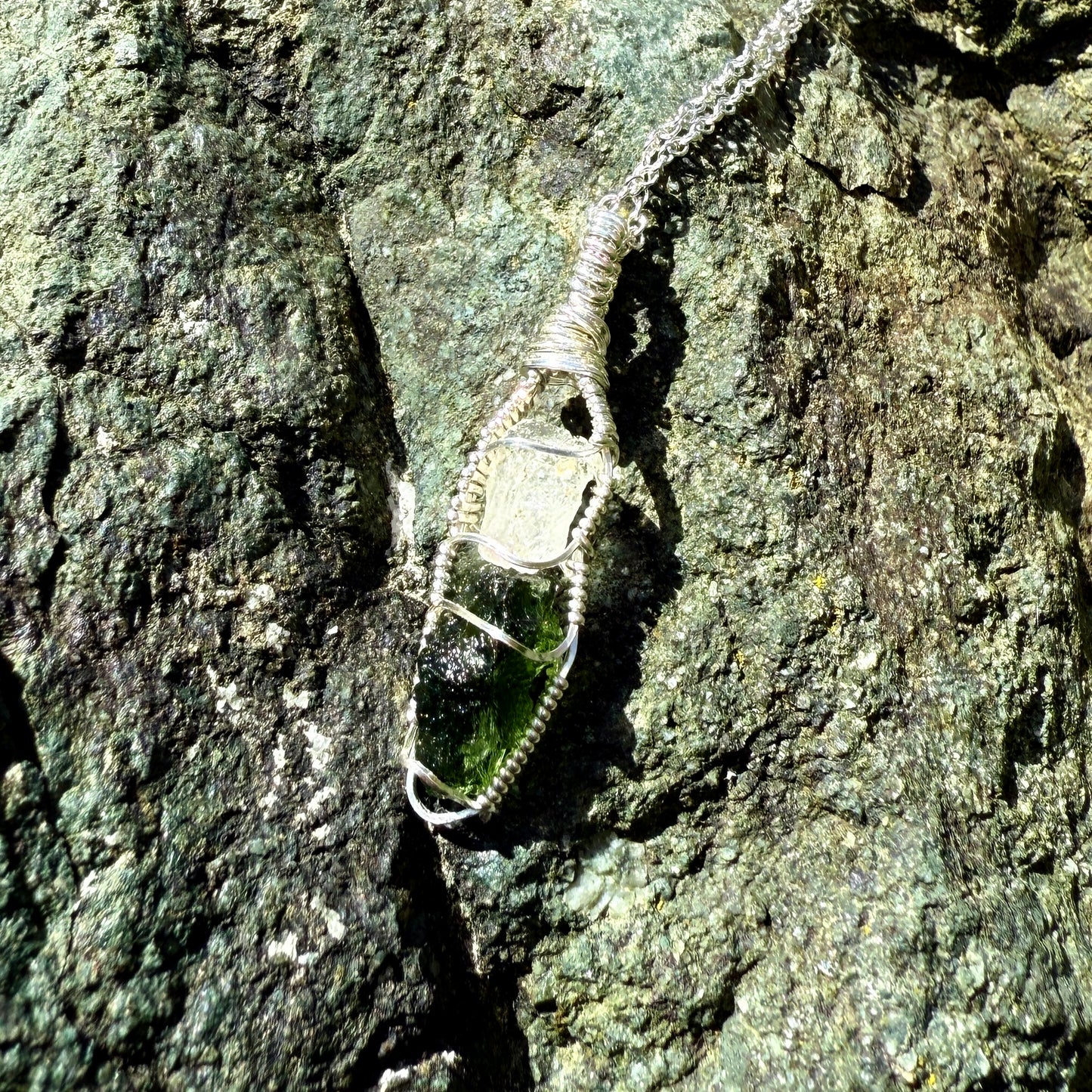 Phenakite and Moldavite Pendant