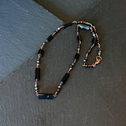 Protection Amulet: Black Tourmaline and Obsidian Copper Necklace