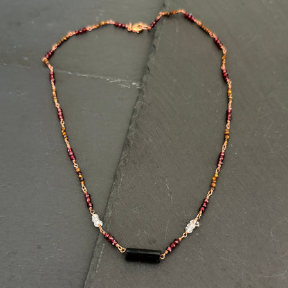 Protection Amulet: Black Tourmaline, Garnet, and Tiger's Eye Copper Necklace