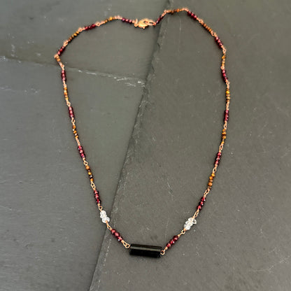 Protection Amulet: Black Tourmaline, Garnet, and Tiger's Eye Copper Necklace