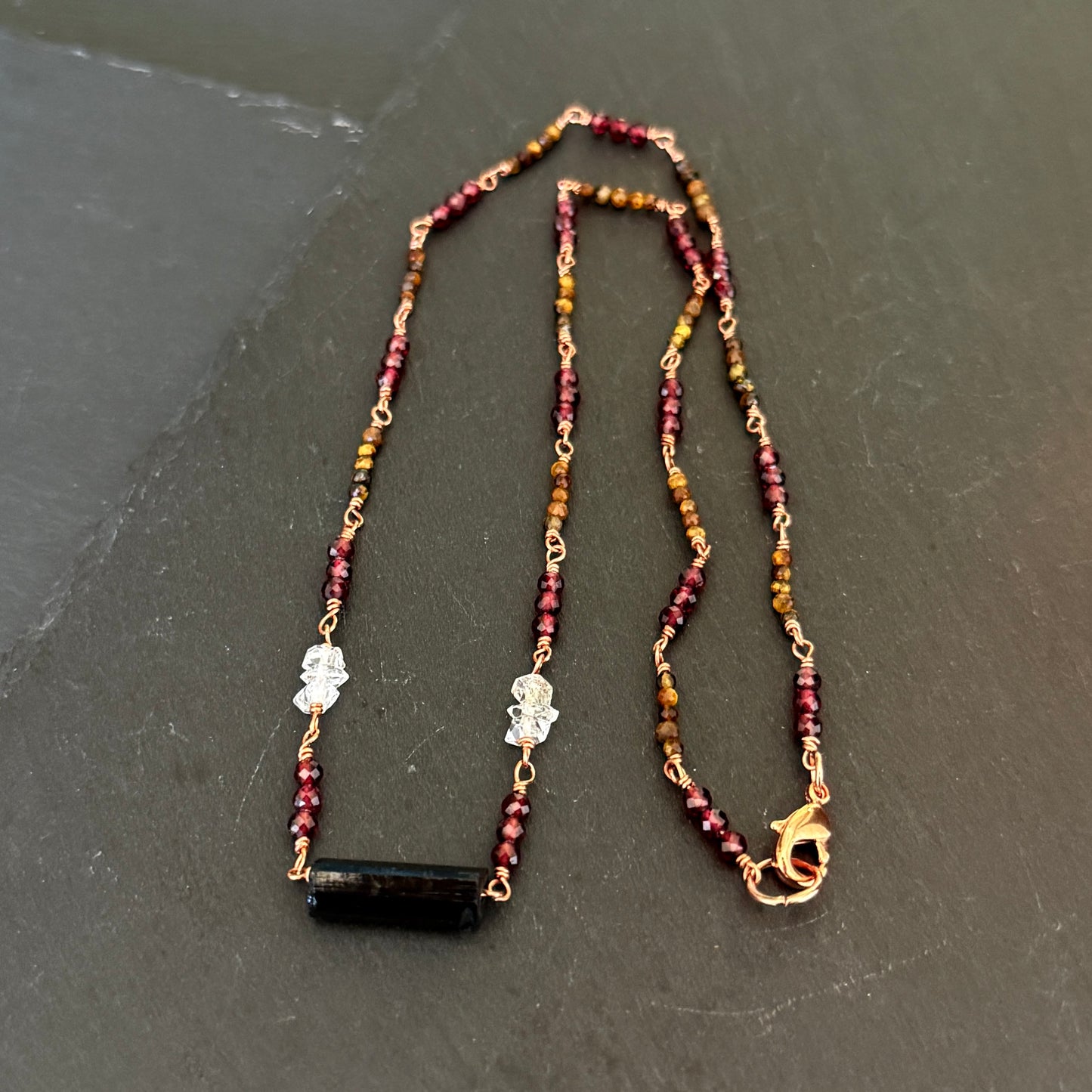 Protection Amulet: Black Tourmaline, Garnet, and Tiger's Eye Copper Necklace