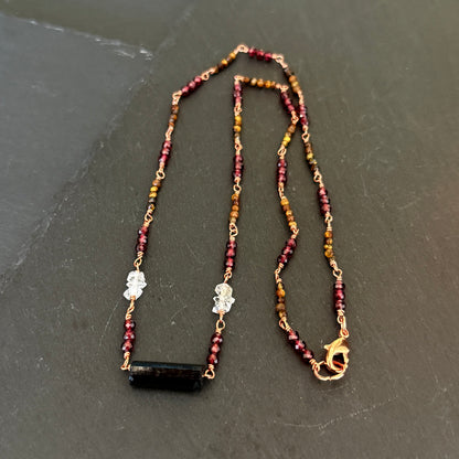 Protection Amulet: Black Tourmaline, Garnet, and Tiger's Eye Copper Necklace