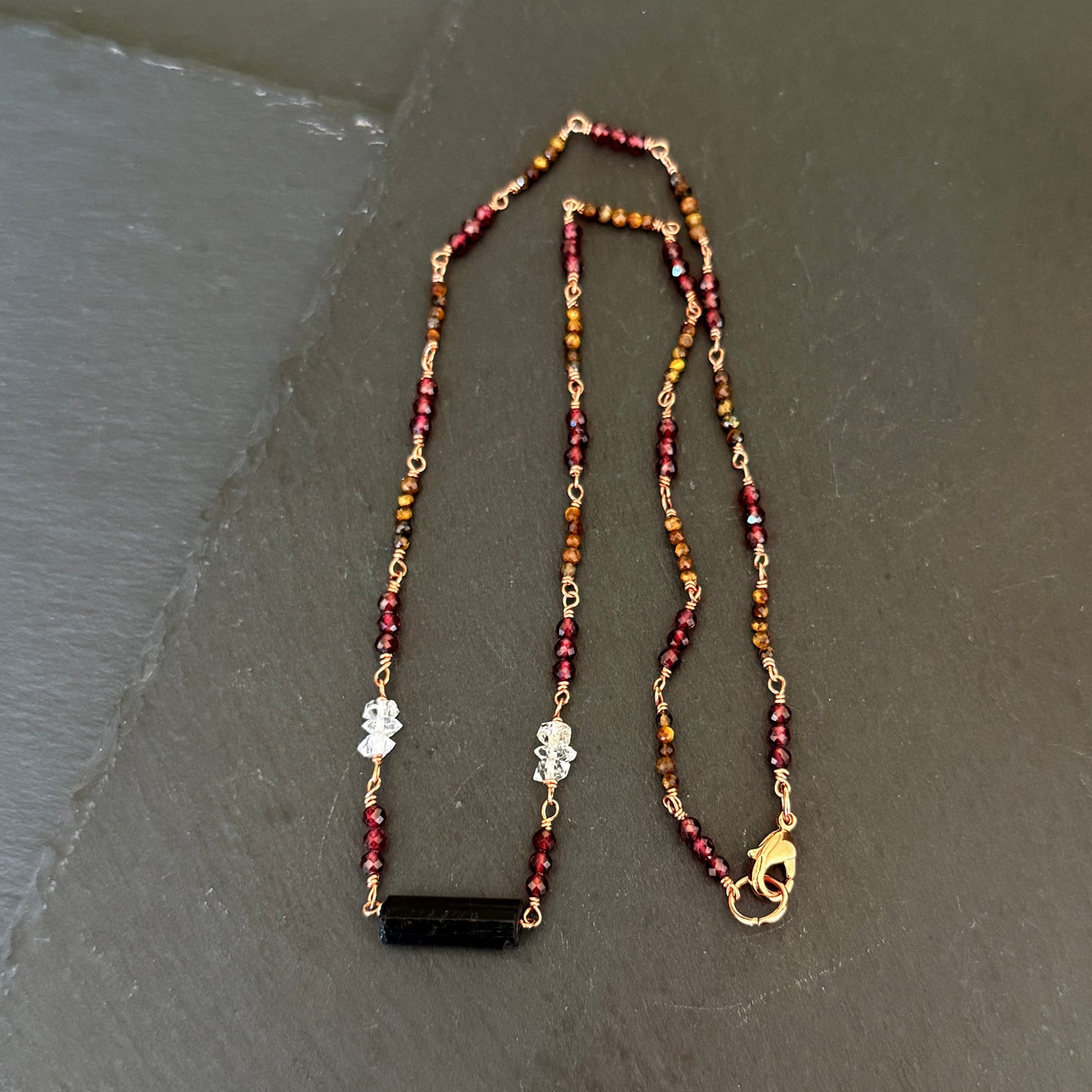Protection Amulet: Black Tourmaline, Garnet, and Tiger's Eye Copper Necklace