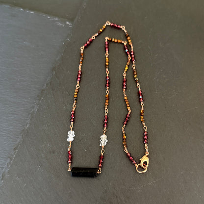 Protection Amulet: Black Tourmaline, Garnet, and Tiger's Eye Copper Necklace