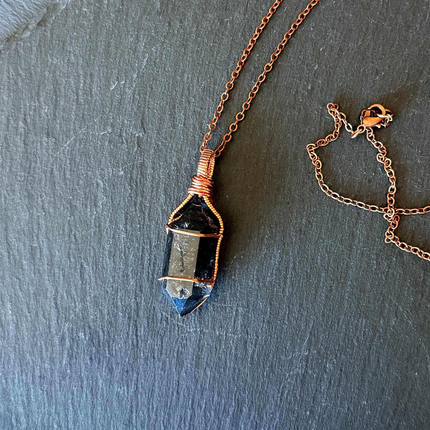 Tibetan Quartz / Black Phantom Quartz Copper Pendant