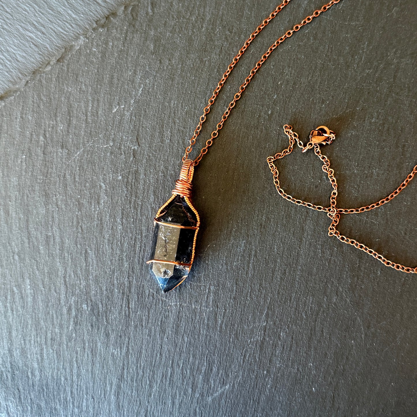 Tibetan Quartz / Black Phantom Quartz Copper Pendant