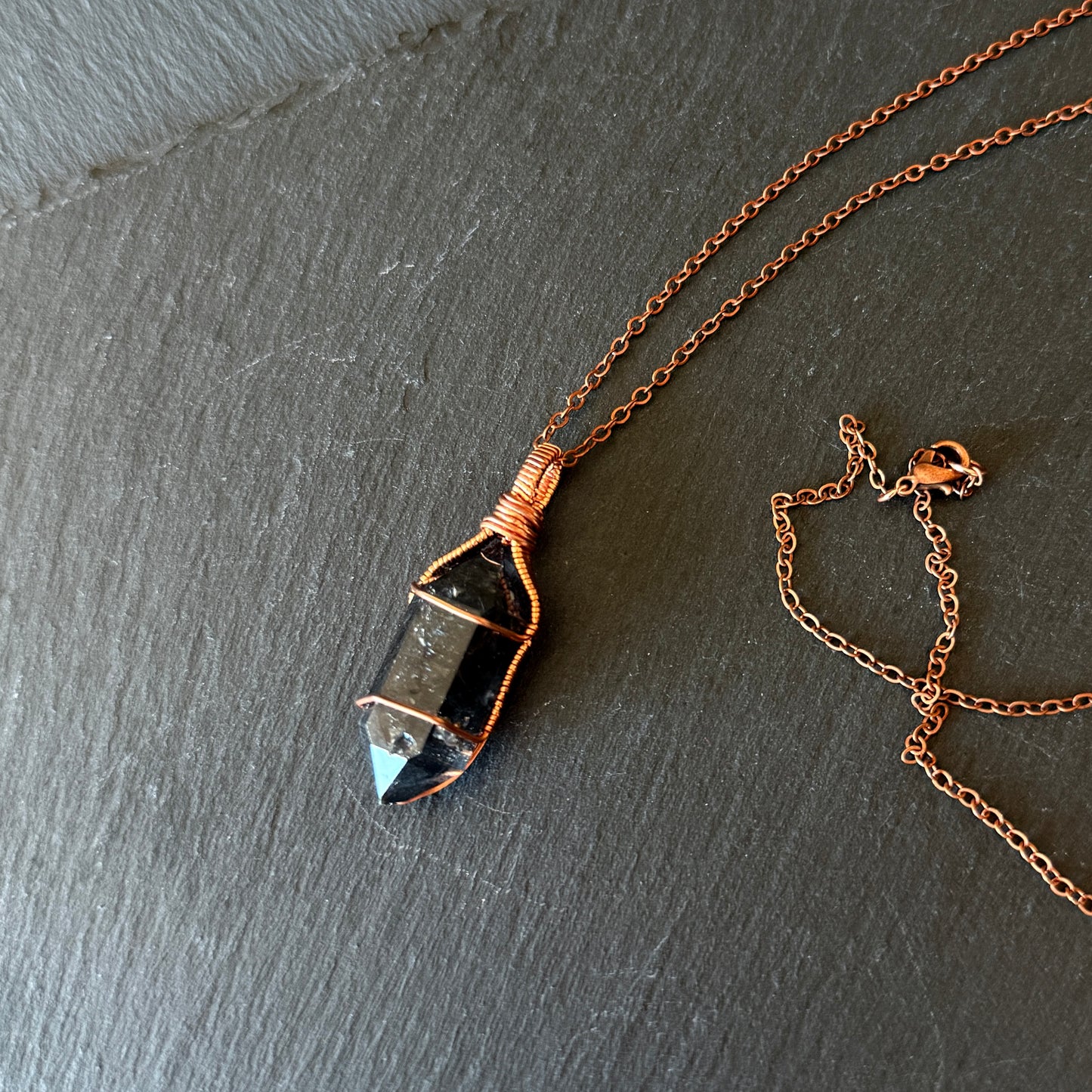 Tibetan Quartz / Black Phantom Quartz Copper Pendant
