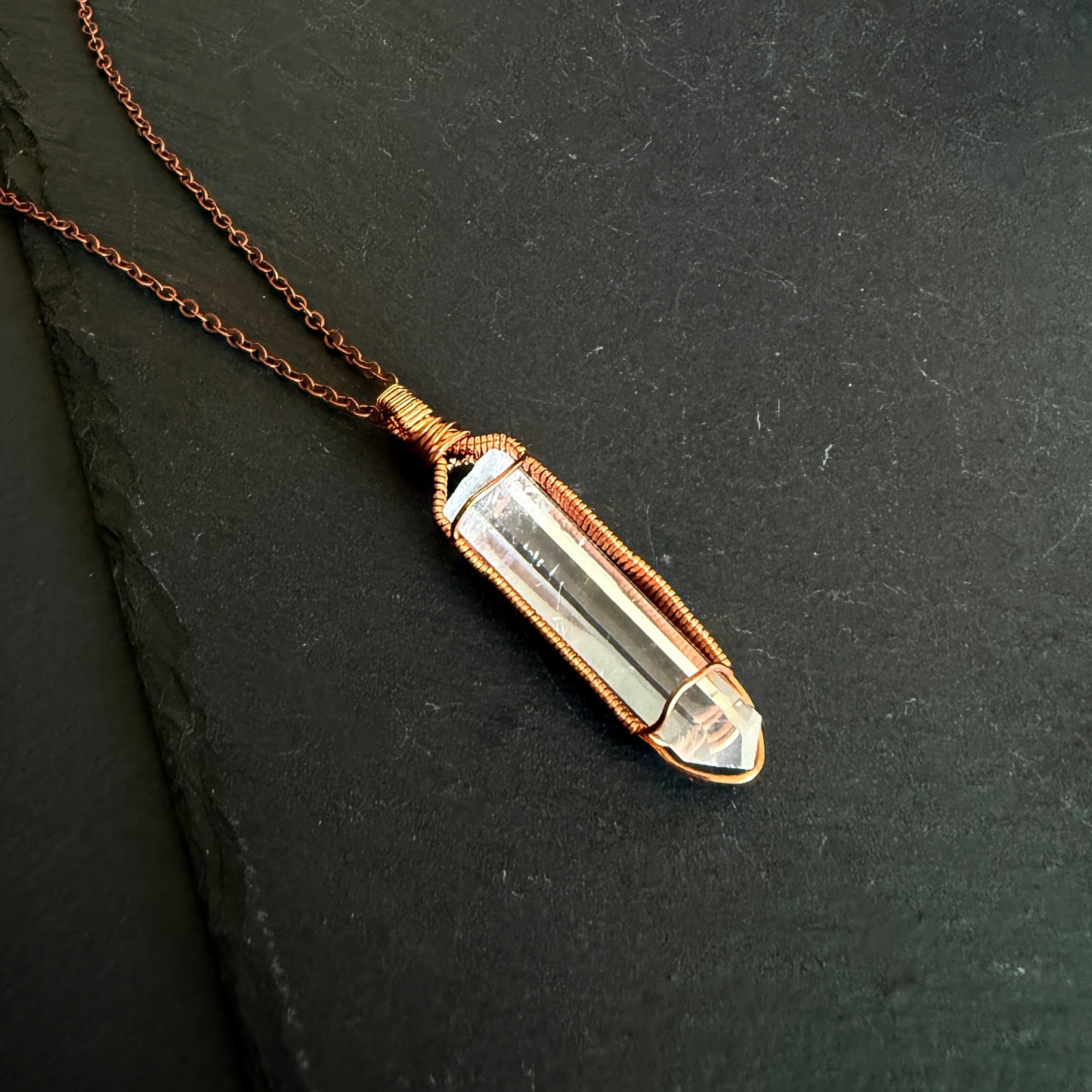 Lemurian Quartz Crystal Copper Pendant