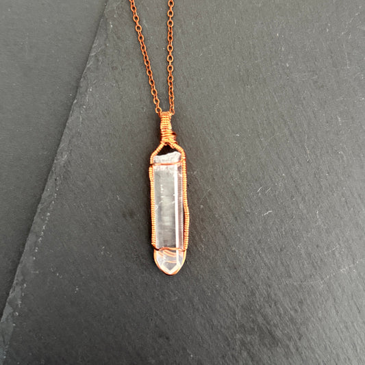 Lemurian Quartz Crystal Copper Pendant