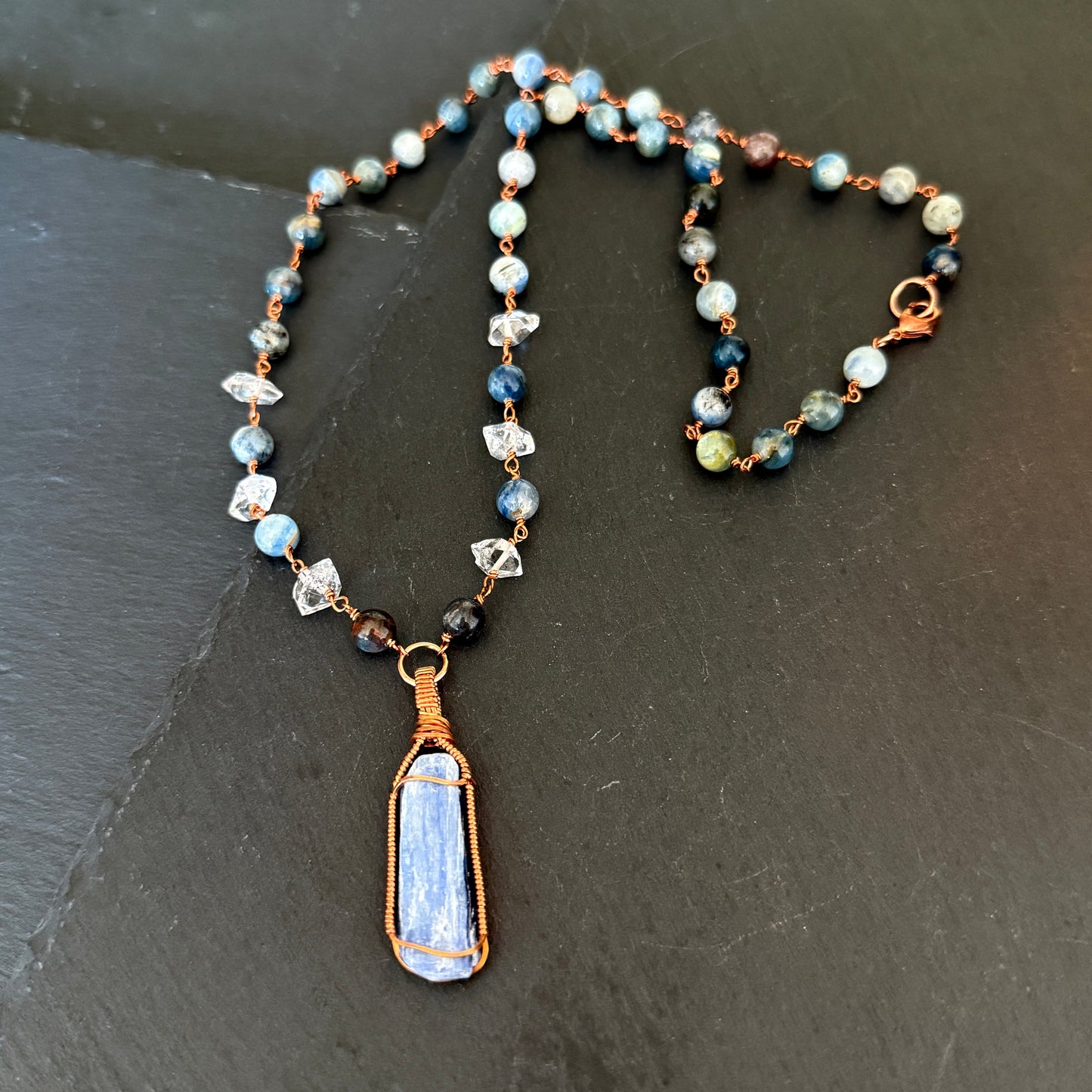 Psychic Intuition Talisman: Blue Kyanite, Iolite and Quartz Crystal Copper Necklace