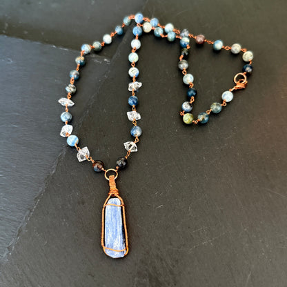 Psychic Intuition Talisman: Blue Kyanite, Iolite and Quartz Crystal Copper Necklace