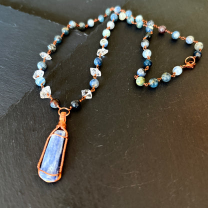 Psychic Intuition Talisman: Blue Kyanite, Iolite and Quartz Crystal Copper Necklace