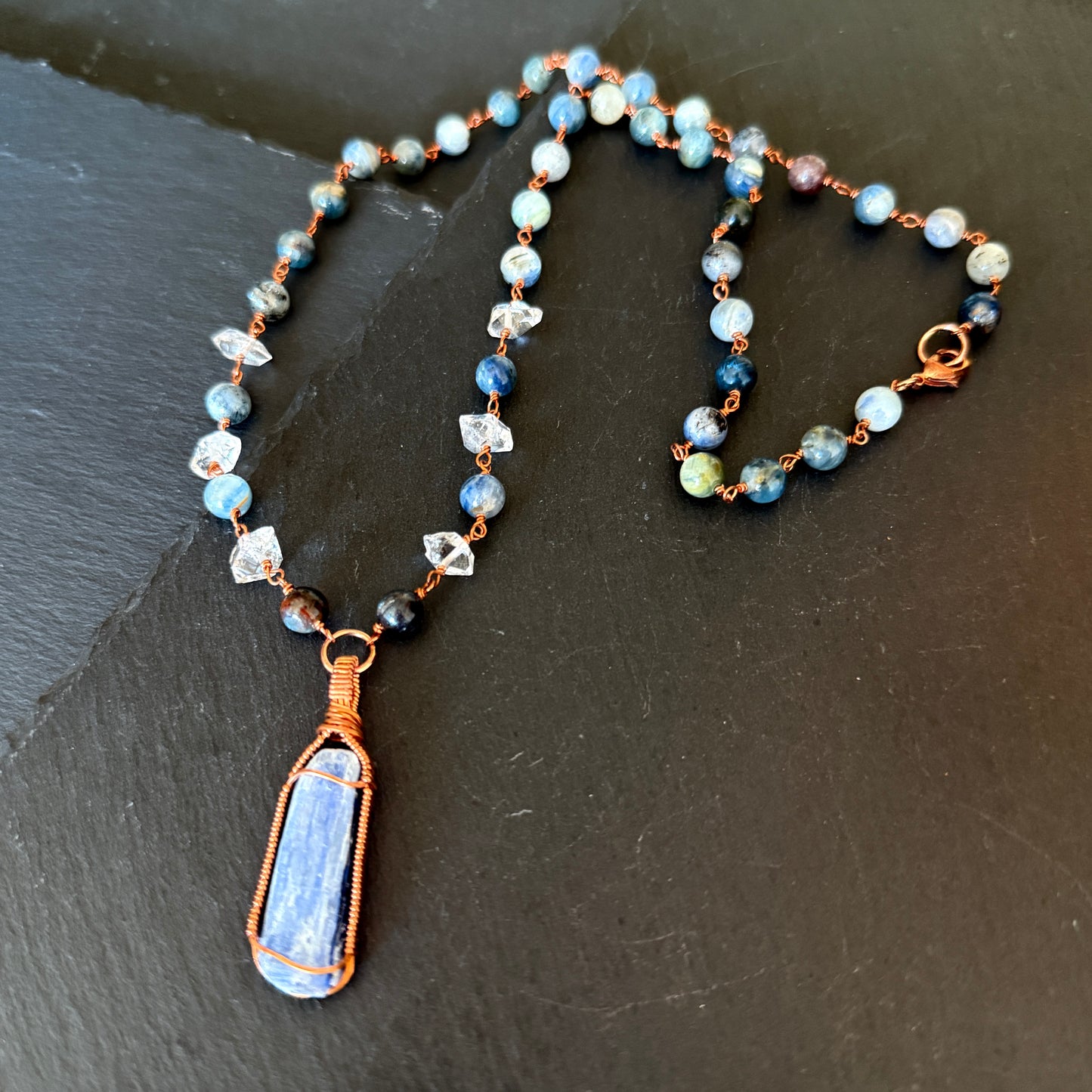 Psychic Intuition Talisman: Blue Kyanite, Iolite and Quartz Crystal Copper Necklace