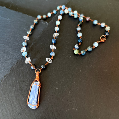 Psychic Intuition Talisman: Blue Kyanite, Iolite and Quartz Crystal Copper Necklace