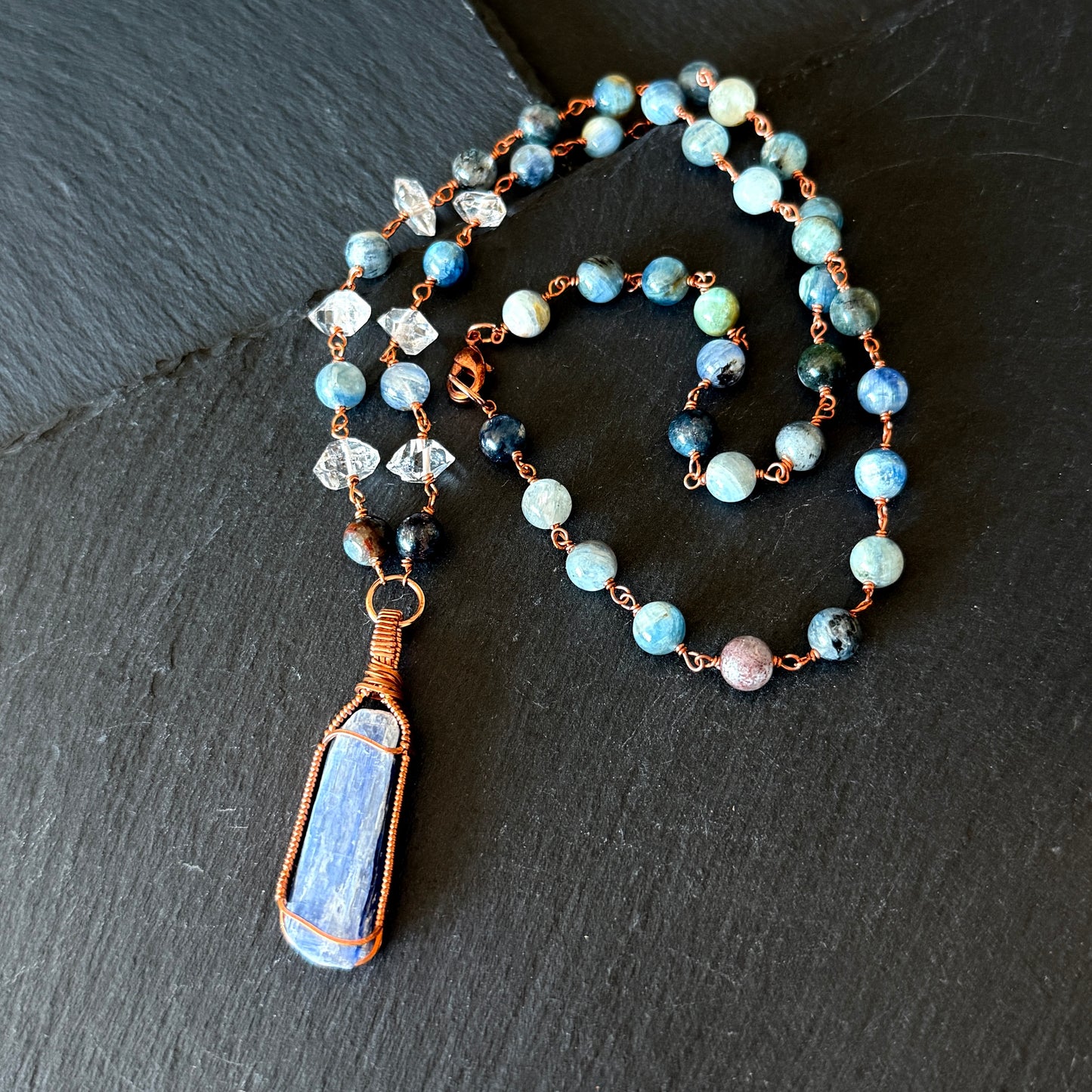 Psychic Intuition Talisman: Blue Kyanite, Iolite and Quartz Crystal Copper Necklace