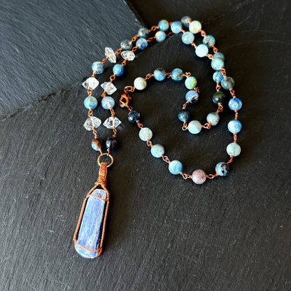 Psychic Intuition Talisman: Blue Kyanite, Iolite and Quartz Crystal Copper Necklace