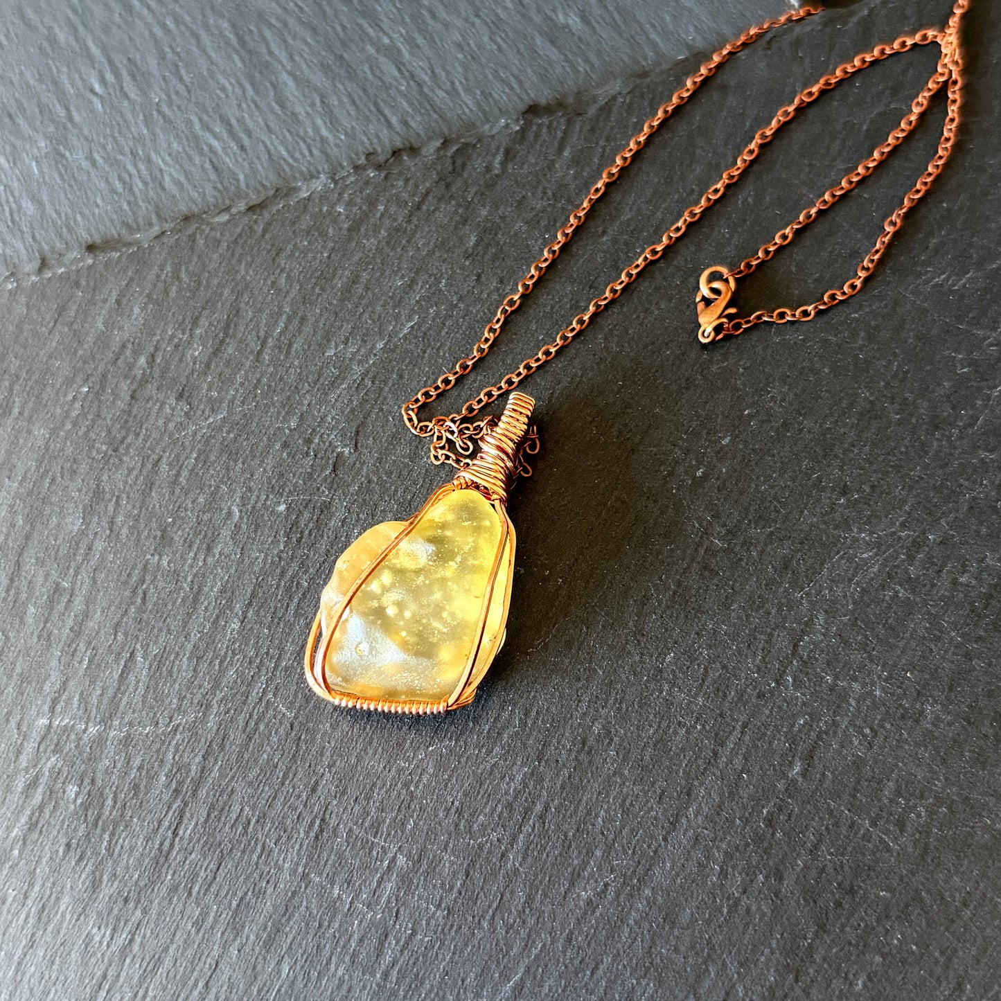 Libyan Golden Tektite Copper Pendant