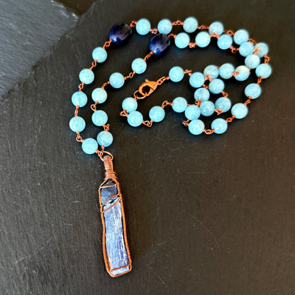 Psychic Communication Talisman: Blue Kyanite, Sapphire and Aquamarine Copper Necklace