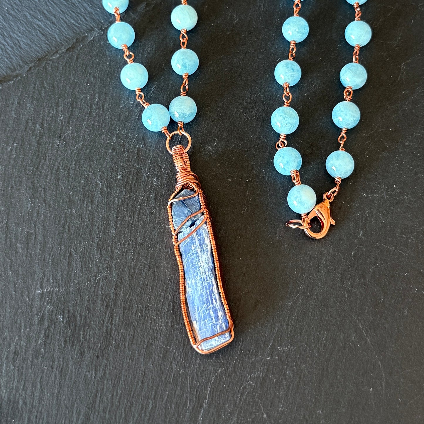 Psychic Communication Talisman: Blue Kyanite, Sapphire and Aquamarine Copper Necklace