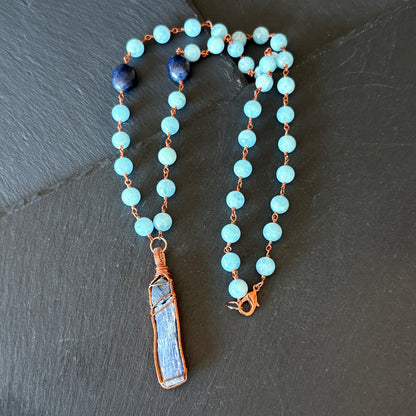 Psychic Communication Talisman: Blue Kyanite, Sapphire and Aquamarine Copper Necklace
