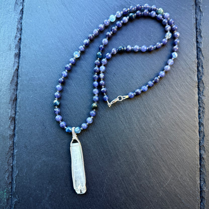Channeling & Protection Talisman Scolecite Pendant Iolite and Blue Kyanite Gemstone Necklace