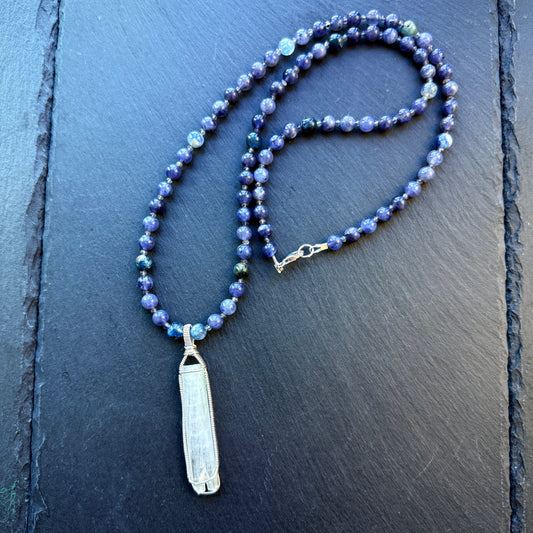 Channeling & Protection Talisman Scolecite Pendant Iolite and Blue Kyanite Gemstone Necklace
