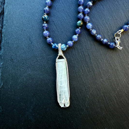 Channeling & Protection Talisman Scolecite Pendant Iolite and Blue Kyanite Gemstone Necklace