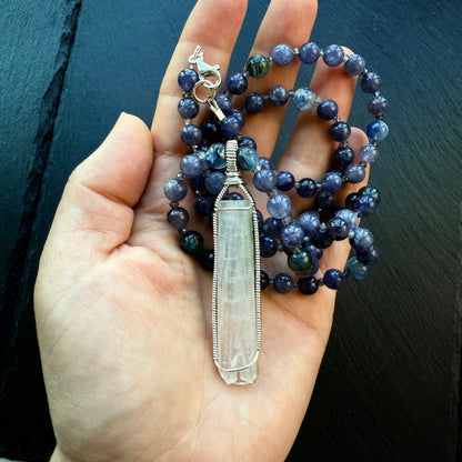 Channeling & Protection Talisman Scolecite Pendant Iolite and Blue Kyanite Gemstone Necklace