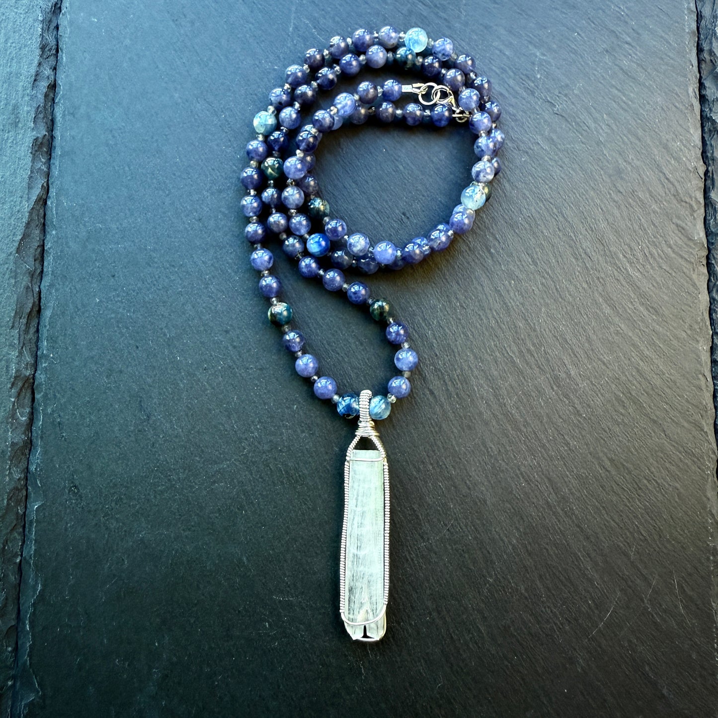 Channeling & Protection Talisman Scolecite Pendant Iolite and Blue Kyanite Gemstone Necklace