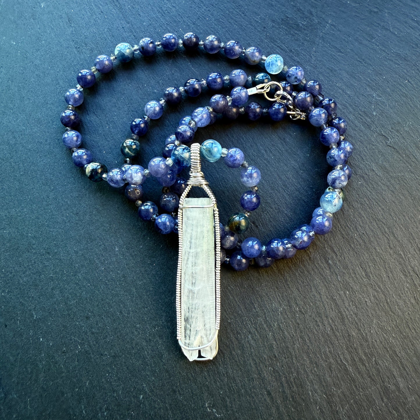 Channeling & Protection Talisman Scolecite Pendant Iolite and Blue Kyanite Gemstone Necklace