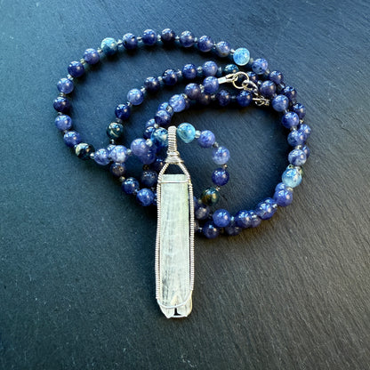 Channeling & Protection Talisman Scolecite Pendant Iolite and Blue Kyanite Gemstone Necklace