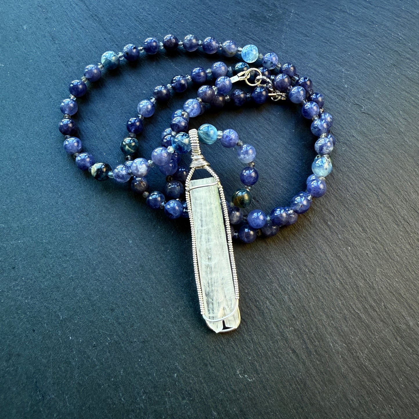 Channeling & Protection Talisman Scolecite Pendant Iolite and Blue Kyanite Gemstone Necklace
