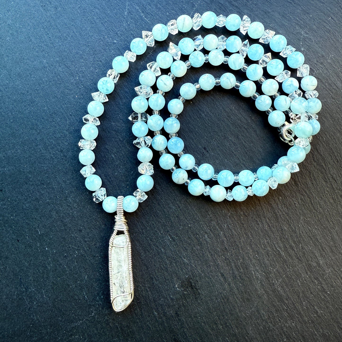 Clear Sight & Communication Talisman Danburite, Aquamarine and Quartz Gemstone Necklace