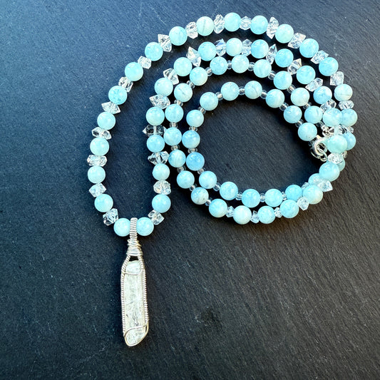 Clear Sight & Communication Talisman Danburite, Aquamarine and Quartz Gemstone Necklace