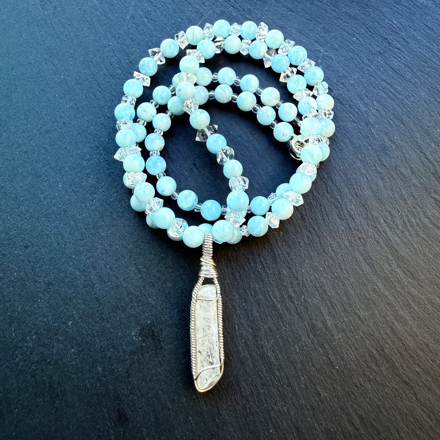 Clear Sight & Communication Talisman Danburite, Aquamarine and Quartz Gemstone Necklace