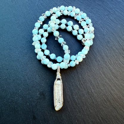 Clear Sight & Communication Talisman Danburite, Aquamarine and Quartz Gemstone Necklace