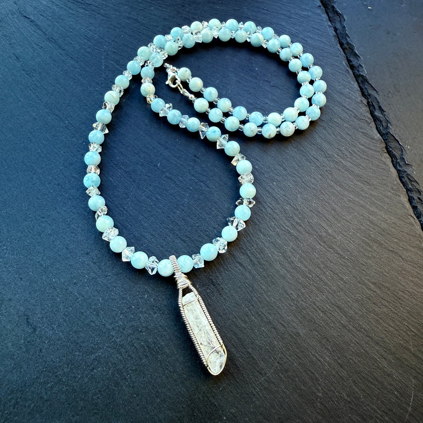 Clear Sight & Communication Talisman Danburite, Aquamarine and Quartz Gemstone Necklace