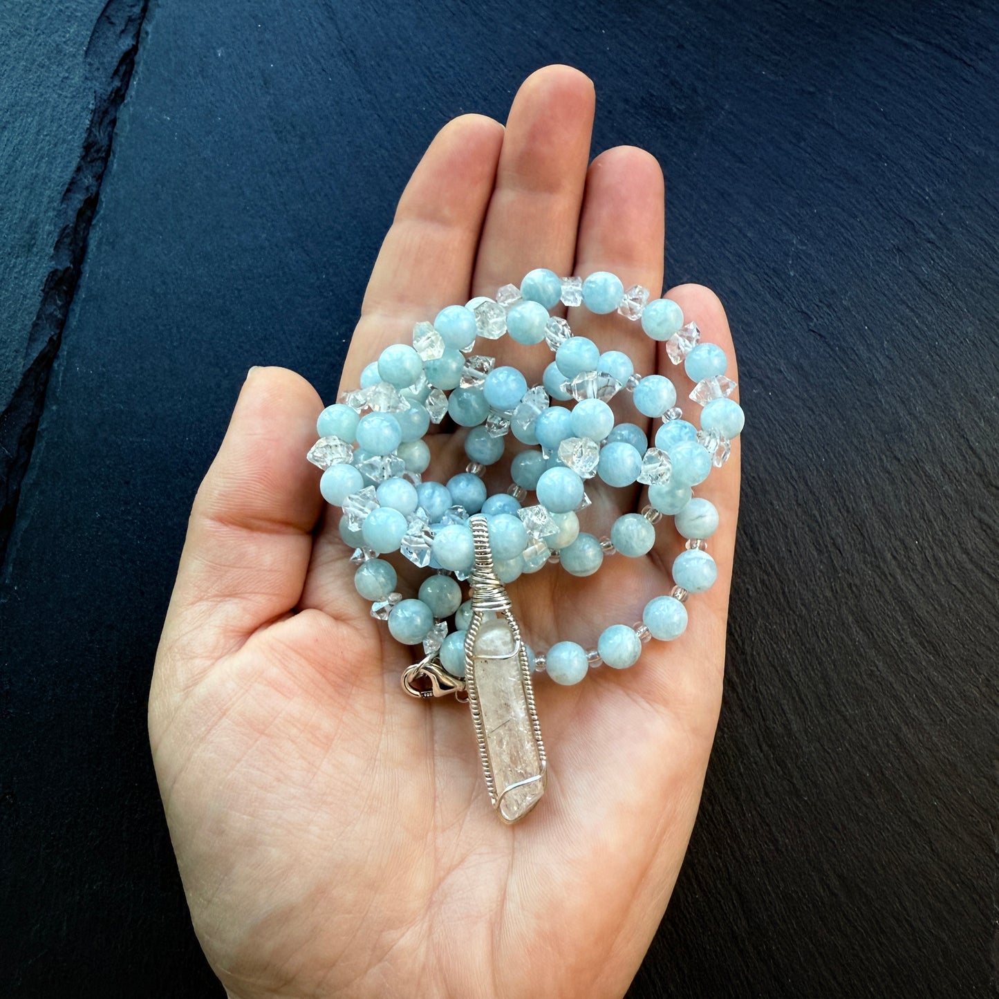 Clear Sight & Communication Talisman Danburite, Aquamarine and Quartz Gemstone Necklace
