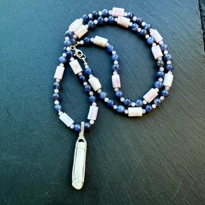 Inner Vision Talisman Iolite and Kunzite Gemstone Necklace and Danburite Pendant