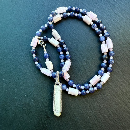 Inner Vision Talisman Iolite and Kunzite Gemstone Necklace and Danburite Pendant