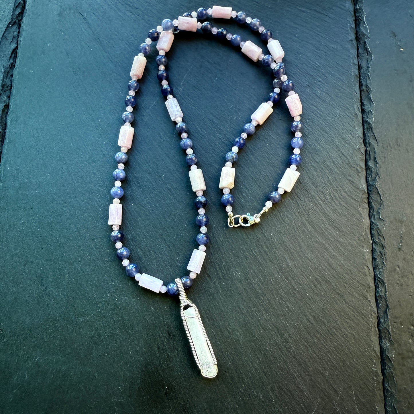 Inner Vision Talisman Iolite and Kunzite Gemstone Necklace and Danburite Pendant