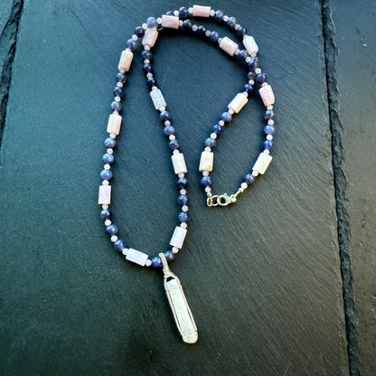 Inner Vision Talisman Iolite and Kunzite Gemstone Necklace and Danburite Pendant